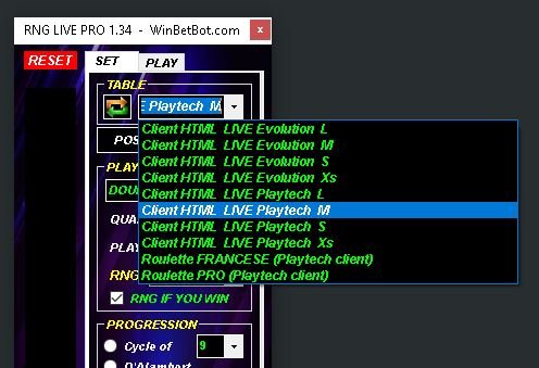 tipi di roulette disponibili bot rng live