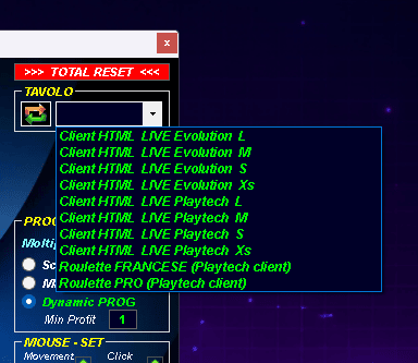 Configurazione Tavolo Software Roulette Bot